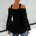 thumbnail image 5 of Aboser Womens Off the Shoulder Tunic Tops Sparkly Sequin Evening Party Shirts Trendy Lantern Long Sleeve Blouses Elegant Crossover Halter Tunics Loose Fit Casual Blouse Black XXL, 5 of 8