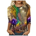 thumbnail image 2 of Jsaierl 2025 Shirt 3/4 Sleeve Mardi Gras Womens Fancy Blouse Carnival T-shirts Mask Print Tunic Theme Party Round Collar Tee, 2 of 5