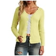 thumbnail image 6 of idosla Women's Long Sleeve Cardigan Casual V-Neck Button Open Front Outerwear Soft Cropped Knit Shrugs Sweater (Yellow, S), 6 of 9