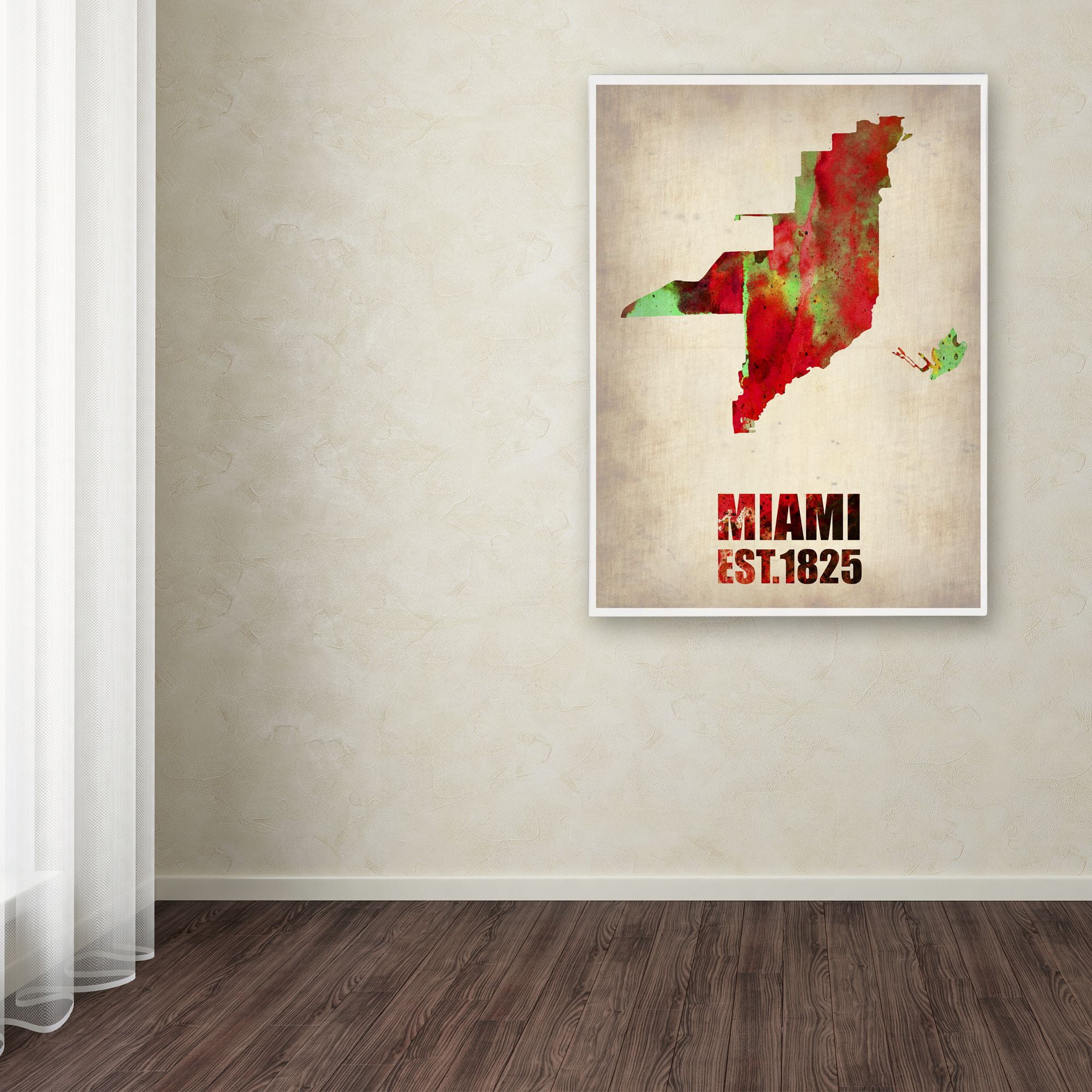 Trademark Fine Art "Miami Watercolor Map" Canvas Art by Naxart