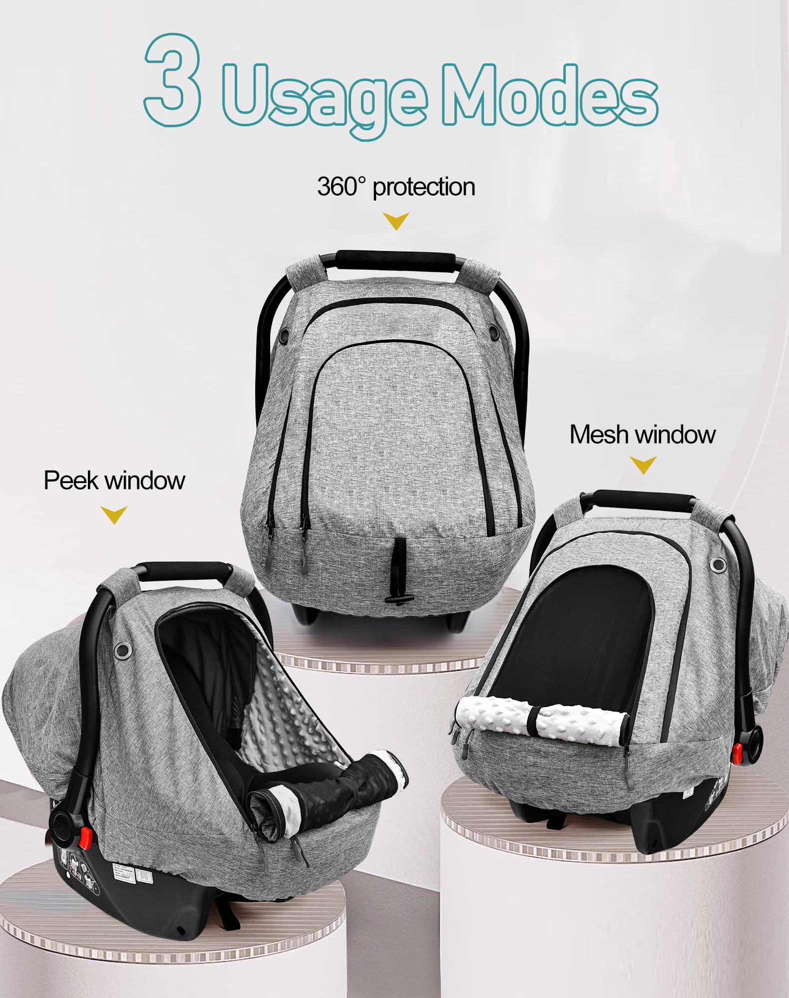 Baby Car Seat Cover for Babies,Patented Waterproof Baby Car Seat Cover for Boys & Girls,Infant Car Seat Cover Canopy for Girls,Windproof Car Seat Canopy for Boys, Keeps Babies Warm and Cozy (Gray)