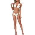thumbnail image 2 of INSPIRE CHIC Women's 3D Flower Halter Bikini Sets, 2 Piece Double Straps Tie Triangle Bottoms Swimwear Bathing Suits Small White, 2 of 5