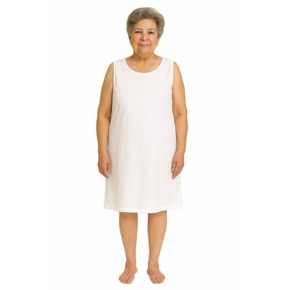 Womens Adaptive Back-Snap White Cotton Full Slip