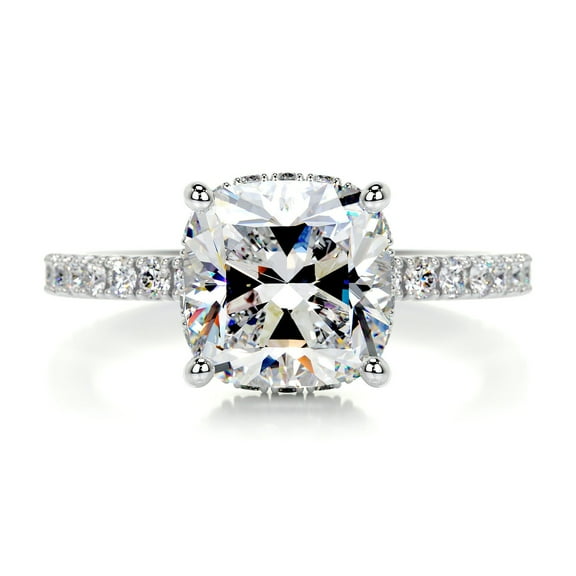 Blue Jewel 1.8 Ct Cushion Cut Hidden Halo Eternity Diamond Rings - Lab-Created Simulated Diamond Set in 14K White Gold Over - Elegant Women's Engagement Rings - Perfect for Proposals and Gifts