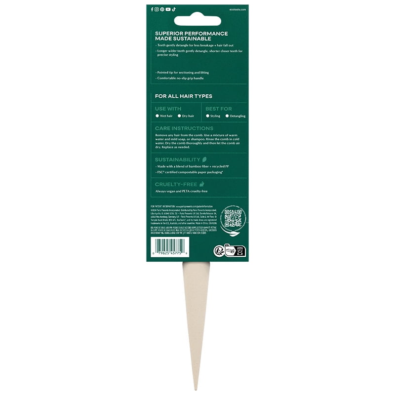 EcoTools Double-Sided Bamboo Hair Comb for Detangling and Styling