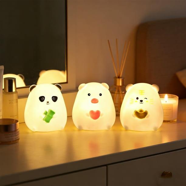 Luz nocturna de animales | Lámpara LED de dibujos animados para mascotas adorables | Adorno decorativo luminoso de resplandor suave para casa, escritorio, dormitorio | Blanco | Plástico | 8x4x4cm