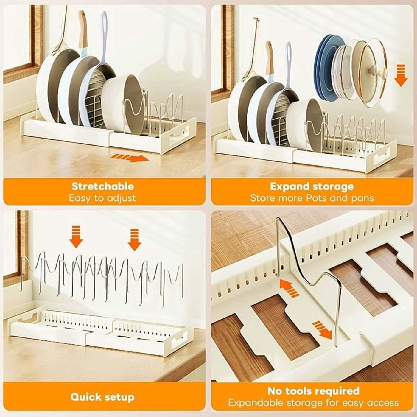 Vxdvou Telescopic Pot Rack, Adjustable Kitchen Storage Rack, Under Sink Organizer, Expandable Pot Storage, Heavy Duty Pot & Pan Organizer, Durable Kitchen Organizer for Cabinets, Pantries