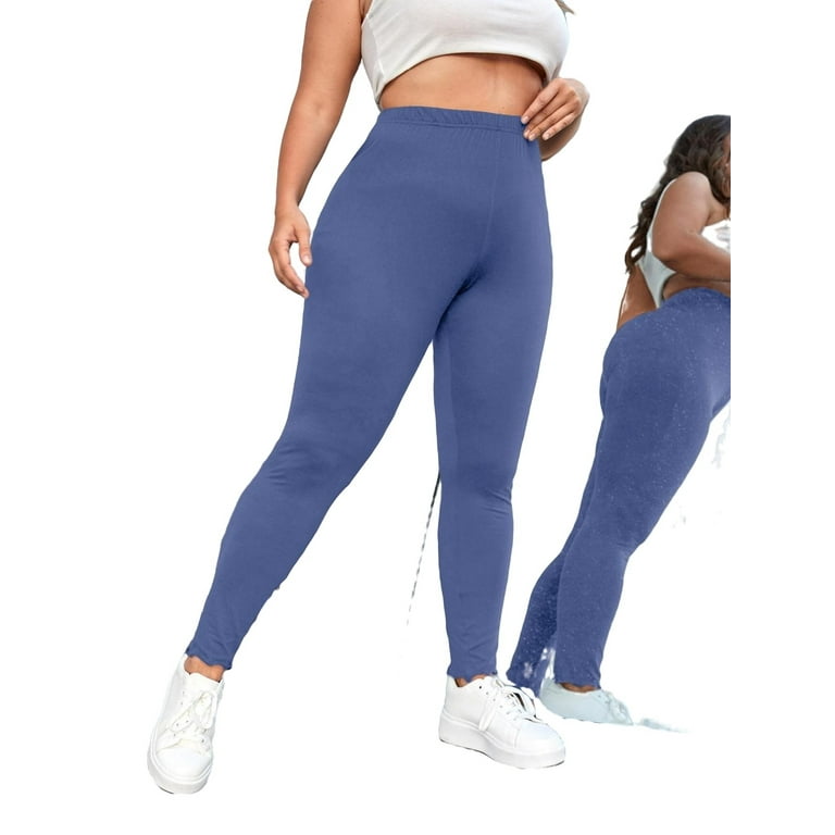 Casual Solid Regular Dusty Blue Plus Size Leggings (Women's)