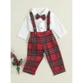 thumbnail image 3 of Suealasg Christmas Newborn Baby Boy Gentleman Outfit Long Sleeve Lapel Neck Romper+ Plaid Suspender Pants + Bow Tie 0 6 9 12 18 Months Infant Boys Fall Winter 3Pcs Clothes Set, 3 of 7