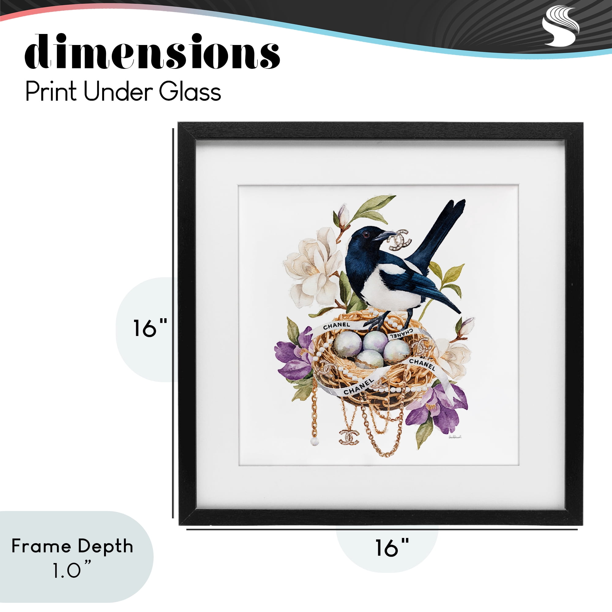 Stupell Industries Glam Birds Nest Magnolia Black Framed Print Under Glass, design by Amanda Greenwood