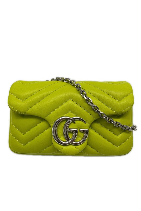 Pre-Owned GUCCI GG Marmont Mini Shoulder Bag 841290, Yellow Lambskin Bag, Women's