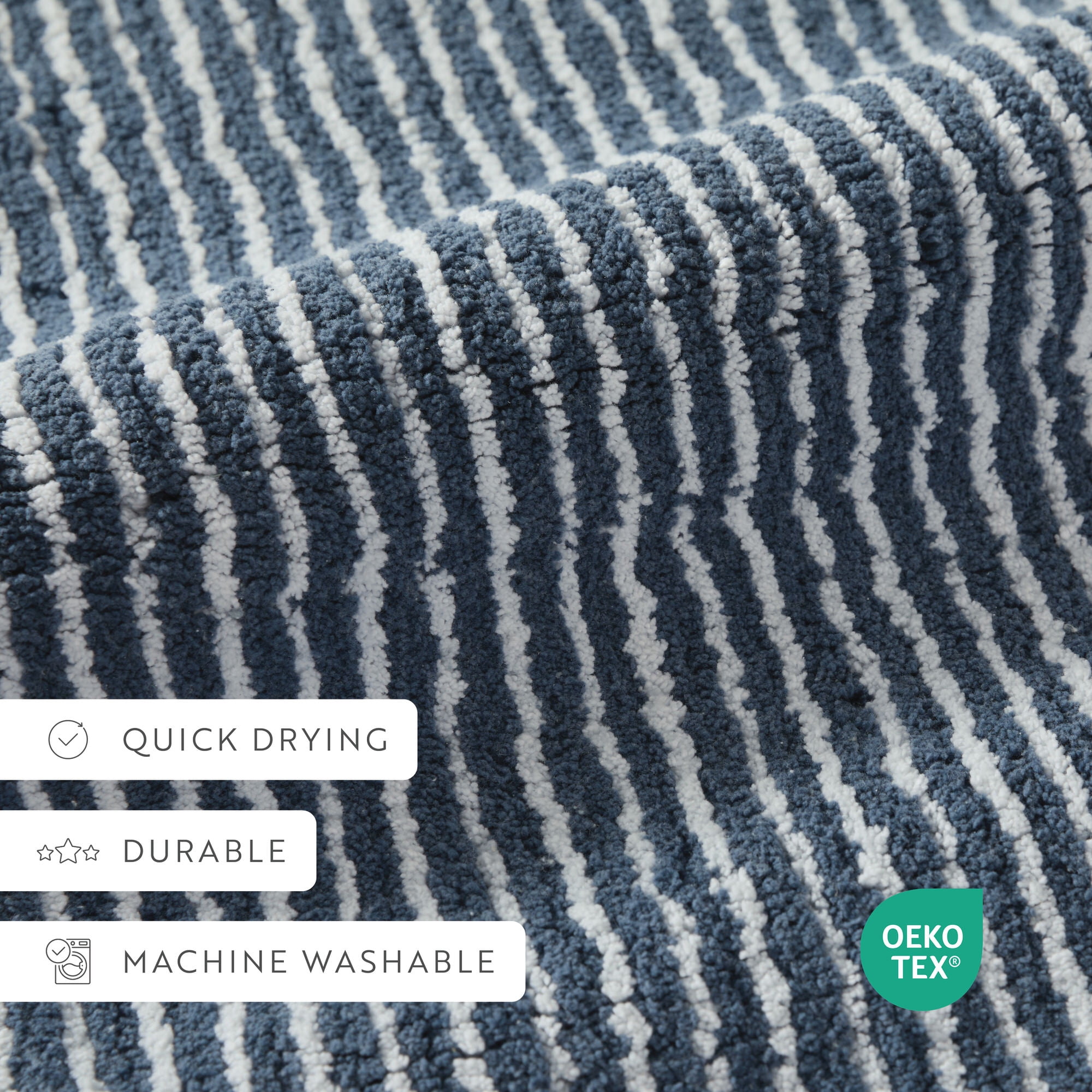 Noble Linens Pinstripe Cotton Bath Mat, 34 in x 21 in, Navy