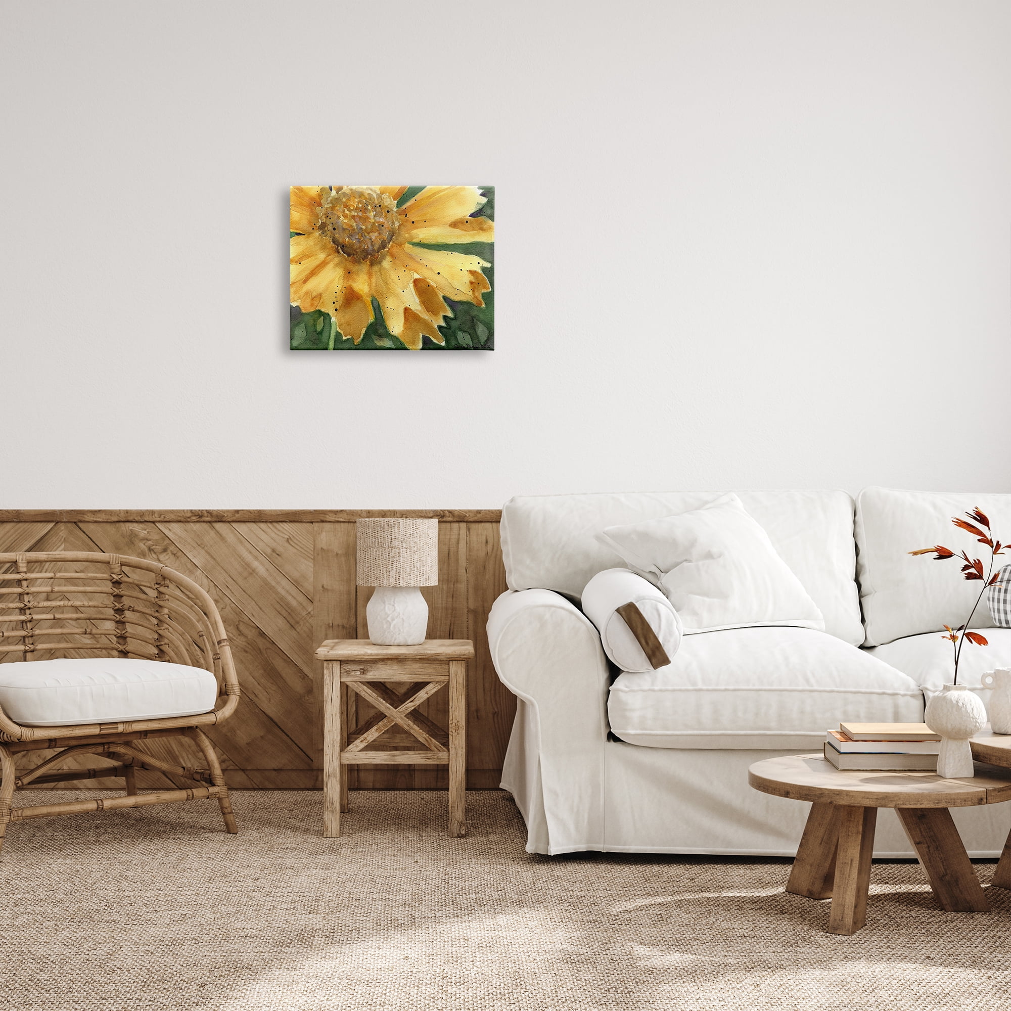 Stupell Industries Modern Sunflower Watercolor Botanical & Floral Painting Gallery Wrapped Canvas Print Wall Art, 20 x 16