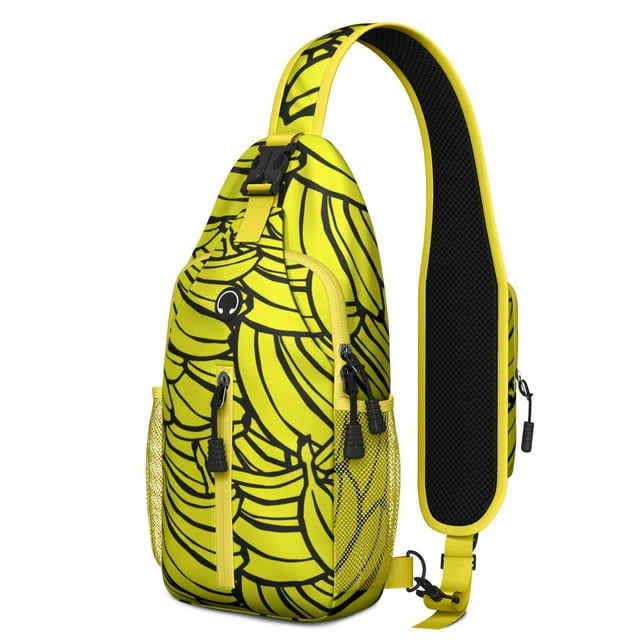 Cute Banana Print Sling Backpack with Tropical Fruit Pattern, Yellow Banana Lover Design Crossbody Daypack, Kawaii Cartoon Sweet Style, Lightweight and Durable