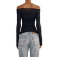 thumbnail image 4 of Douhoow Women Off Shoulder Long Sleeve Tees Slim Fit Top Solid Color Mesh Sheer T-Shirts, 4 of 9