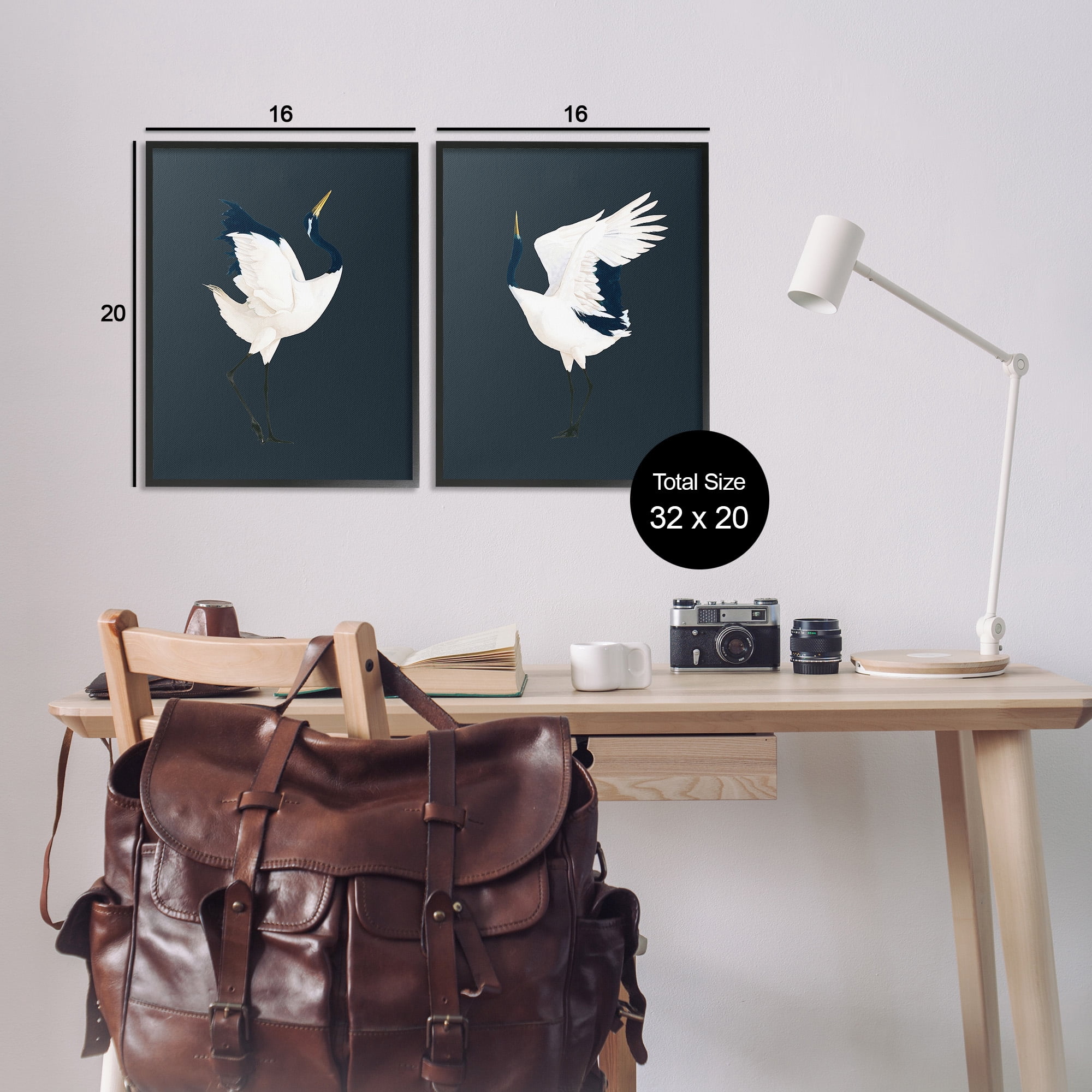 Stupell Industries Traditional Cranes Dance Animals & Insects Painting Black Framed Art Print Wall Art, 16 x 20, Set of 2