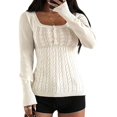 thumbnail image 3 of Women'S Boat Neck Cable Knit Sweater, Long Sleeve Off Shoulder Ribbed Slim Fit Pullover Tops Cute Fall Outfits White S, 3 of 9