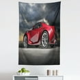 thumbnail image 1 of Cars Tapestry, Modern Red Sports Car on Dramatic Sky Backdrop with Dark Cloudscape Strong Engine, Fabric Wall Hanging Decor for Bedroom Living Room Dorm, 5 Sizes, Red Grey Black, by Ambesonne, 1 of 1