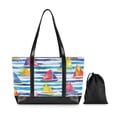 thumbnail image 7 of FORMRS Canvas Laptop Tote Bag for Women with 15.6" Computer Compartments Shoulder Handbag, Yellow Hand Drawn Sailboats, 7 of 7