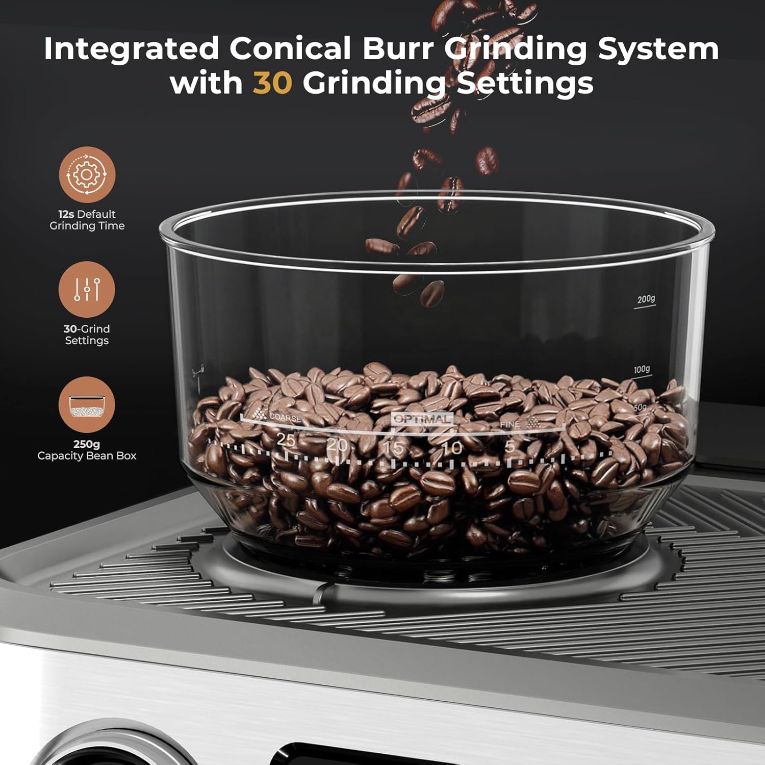 WAA 20 Bar Dual-Boiler Espresso Machine 30 Grinder Settings,Milk Frother,95oz Tank 58MM LED Display,Silver
