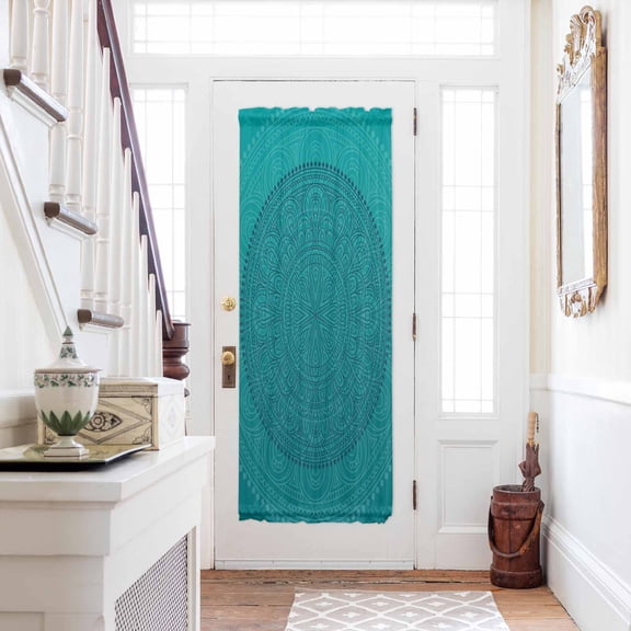 Teal Boho Door Curtains for Door Window, French Sidelight Front Back Door Curtains With Tieback, Farmhouse Abstract Geometric Aesthetic Art Kitchen Rod Pocket Drapes Panel, 25"x72"