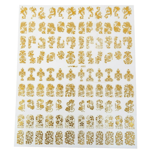 108 hojas de pegatinas 3D para manicura, diseño de uñas, calcomanías huecas (doradas)