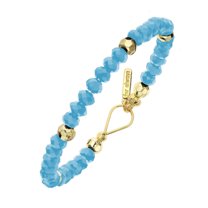 X & O Faceted 14KT Gold Plated and Light Blue Bead Bracelet
