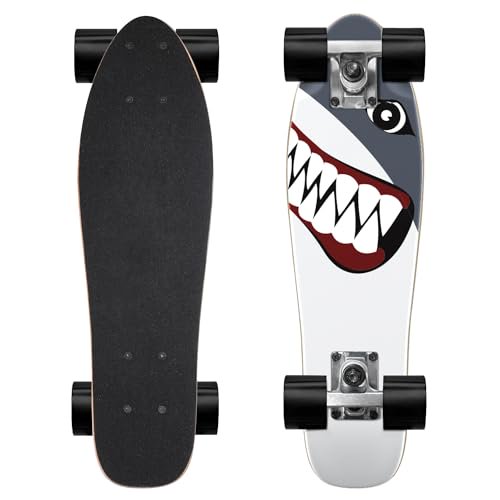 Skateboard Complete Skateboards 22 Inch Mini Cruiser Skateboards for Beginners Kids Boys and Girls (Shark)