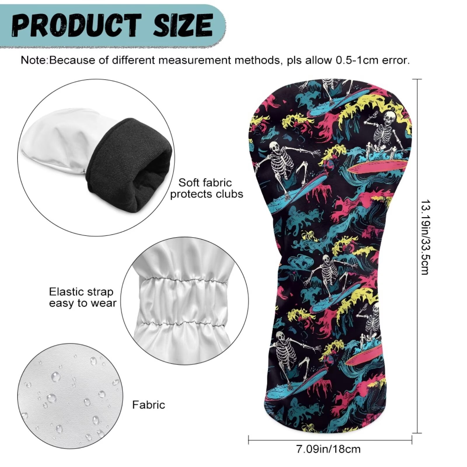Uorisanigo Golf Club Head Covers for Fairway Woods, Drivers and Hybrid PU Leather Headcover, 3 PCS Set Funny Skull Print Headcovers for Club Protective, Wrinkle-Resistant Accessories