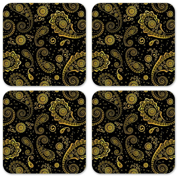 Vinyl Drink Coasters - Set of 4 - Gold Paisley