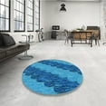 thumbnail image 4 of Ahgly Company Machine Washable Indoor Round Transitional Blue Area Rugs, 6' Round, 4 of 7