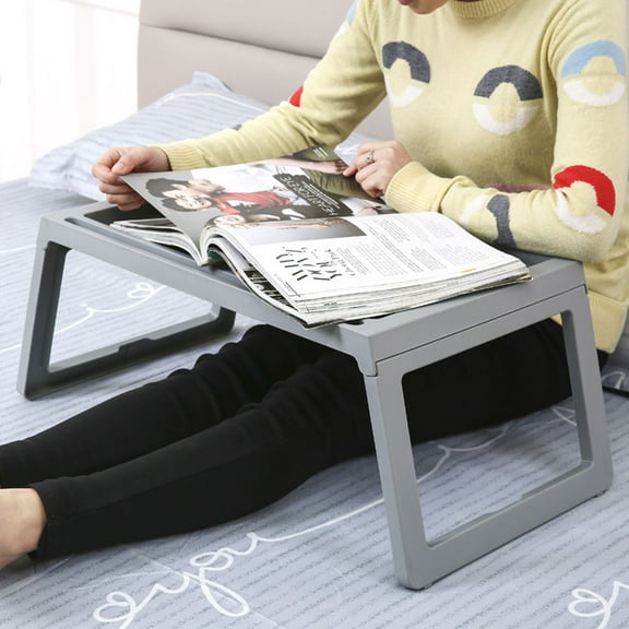 EXHUMKY Folding Bed Tray for Small Table 1Pack 54.50X35.80X27.50CM Grey PP Plastic
