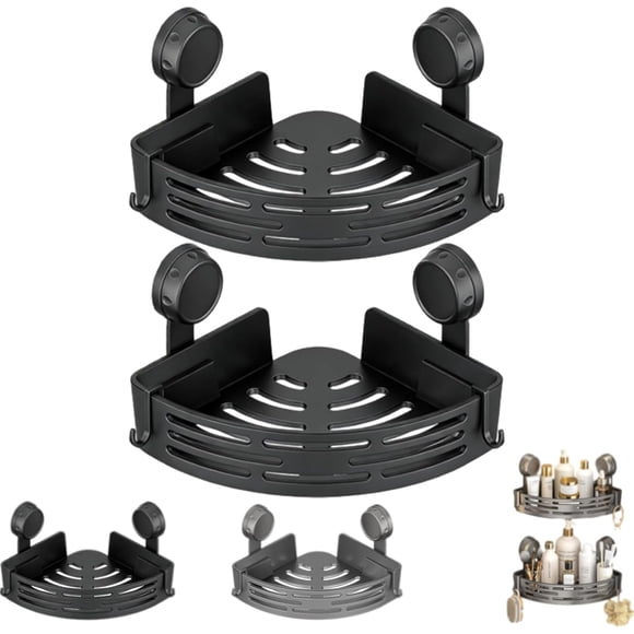 Suction Cup Corner Shower Caddy Kit – Heavy Duty Load Bathroom Organizer – Drill-Free Removable Shelf for Shampoo
