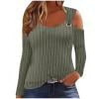 TKLPEHG Womens Dressy Tops Crew Neck Cold Shoulder Tops Loose Long Sleeve Lightweight Classic Solid Color Fashion Casual Blouses (Army Green,S)