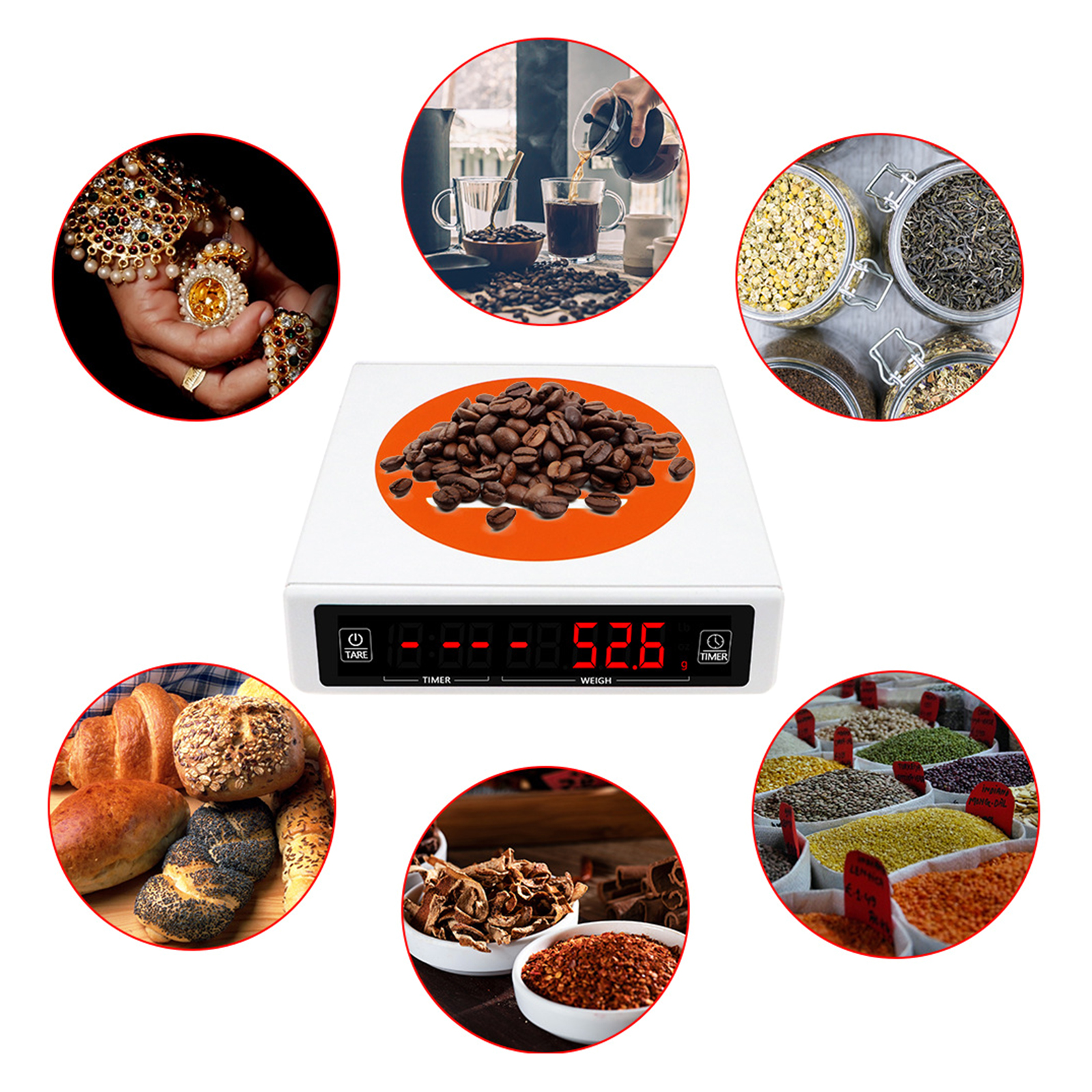Geemin Digital Coffee Scale with Timer High Precision Kitchen Scale 3kg/5kg for Home