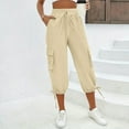 thumbnail image 2 of Tianiyouqing Cargo Petite Length Plus Size Capri Pants for Women Drawstring Elastic Waist High Waisted Quick Dry Summer Jogging Pants Wide Leg with 4 Pockets Hiking Baggy Pants Khaki XXL, 2 of 9