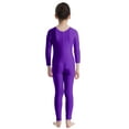 thumbnail image 3 of Sinleey Kids Boys Girls Long Sleeve Full Body Jumpsuit Ballet Dance Gymnastic Sports Leotard Bodysuit Purple 7-8, 3 of 7