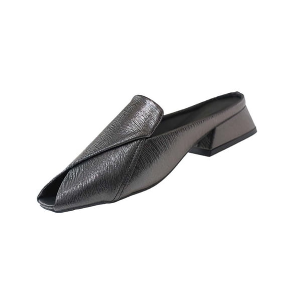 Gpaecead Women Peep Toe Chunky Low Heel Mules Soft Faux Leather Lightweight Plus Size Spring Summer Commute Shoes,Black