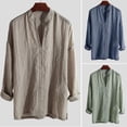 thumbnail image 3 of Lefu Men's Chinese Style Solid Color Loose V-neck Long Sleeve Pullover Tops, 3 of 4