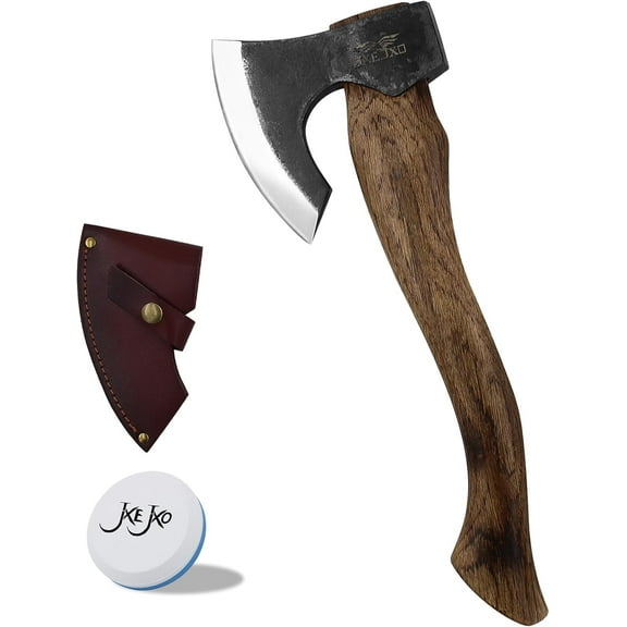 JXE JXO 15.7" Camping Hatchet – Bushcraft Hand Axe for Carving and Wood Chopping, Includes Leather Sheath for Easy Carry and Storage