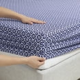 thumbnail image 3 of Martha Stewart Everyday Ultra Soft Washed Microfiber Full Size College Dorm Sheet, 4 Piece Set, 1 Fitted, 1 Flat & 2 Pillowcases, Deep Pocket, Durable & Lightweight Sheets, Veda Floral Medallion Navy, 3 of 6