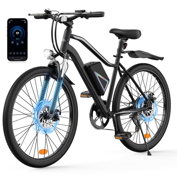 500W Peak Adult Electric Bike,20MPH E-Bike with APP Control, Lightweight Electric Bicycle for Recreational Path Riding,Black