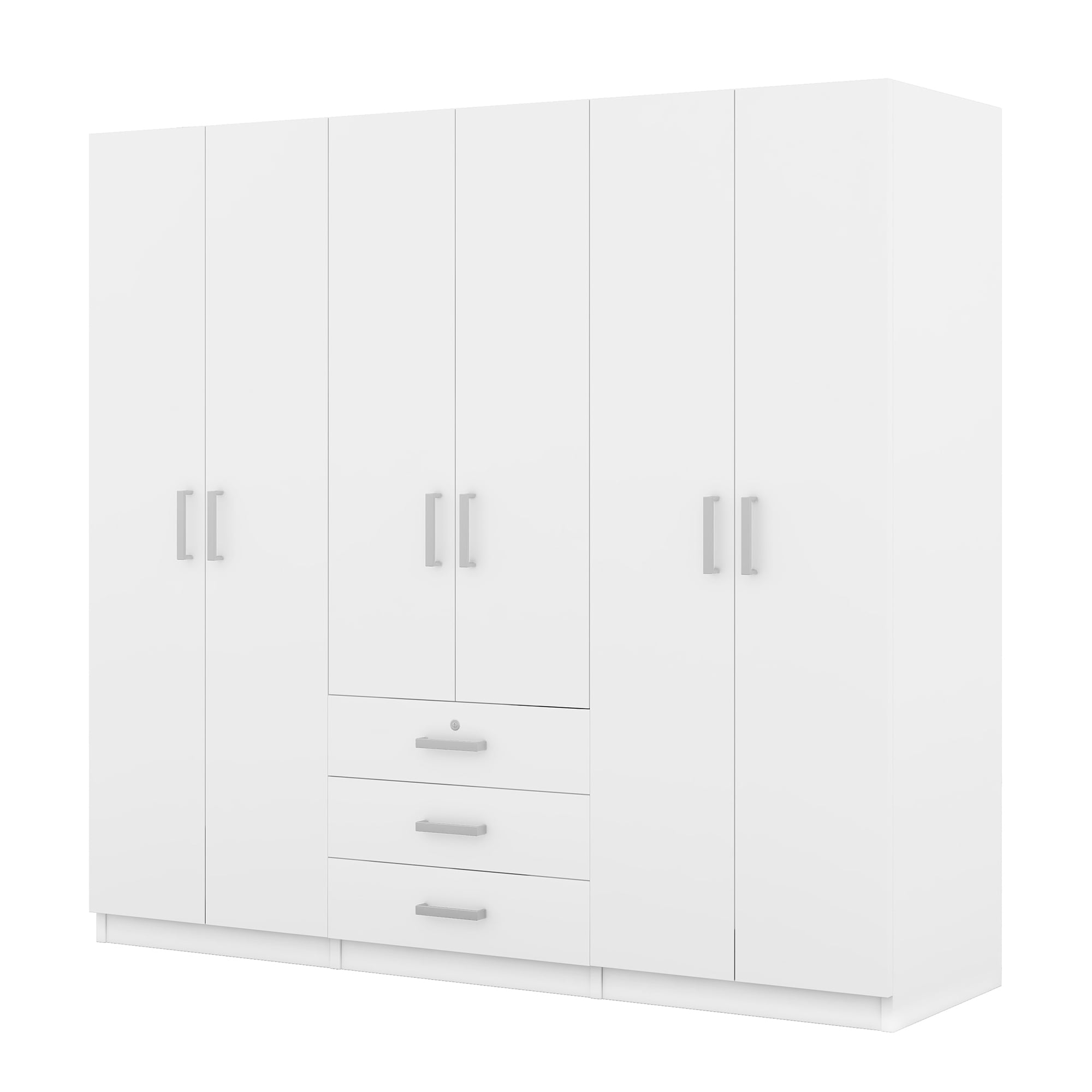 Modern Wardrobe Closet,Wooden Wardrobe Storage with 6-Doors & 2 Drawers for Bedroom,White
