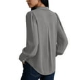 thumbnail image 5 of Lenpel Button down Shirts for Women Lantern Long Sleeve Pleated Curved Hem Collared Blouses Business Casual Work Tops(Gray,Medium), 5 of 7