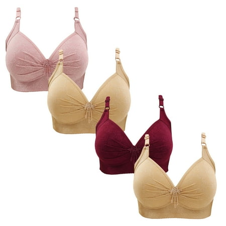 Gnurob Women Push Up Bralette 4 Pack Wireless Padded Bra with Straps Seamless Lace Brassiere Plus Size Bralettes Soft Breathable Underwear Everyday Bras Clearance Saving B07-Pink Large