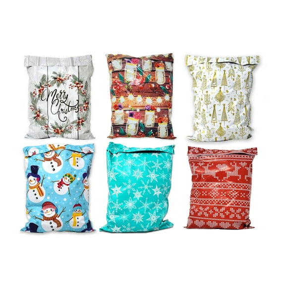 10x13 Snowmen, Daddy's Sweater, Snowflakes, Gold Trees, Jolly Jars, Merry Christmas Wreath Poly Shipping Mailers Holiday Mail Postal bags