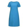 thumbnail image 5 of CHUANK Robe en Coton et Lin à Manches Courtes pour Femme Grande Taille avec Poches, T-Shirts à Col Rond, Couleur Unie, Coupe Ample, Robe d'Été M-3TG (3X-Grand Blanc), 5 of 5