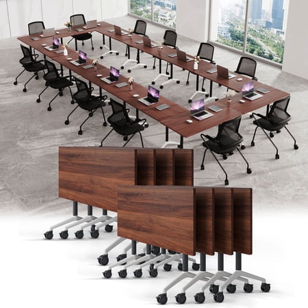 61 Conference Table with Wheels Large Meeting Table for 6-10 People Foldable Training Room Table with Strong Metal Frame for Office Conference 8PCS