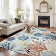 thumbnail image 3 of Blue Coastal 5'x7' Area Rug, Summer Beach Coral Shell Starfish Seahorse Washable Non-Slip Soft Rugs, Low-Pile Large Carpet for Living Room Bedroom Dining Room, Non-Shedding Accent Rug, 3 of 9