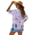 thumbnail image 2 of Xoenoiee Boho Mandala Marble Print Women's 2 Piece Outfits Kimono Cover Ups Half Sleeve Blouse and High Waist Shorts Set Summer Beachwear Cruise Outfits, S, 2 of 7